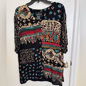 Vintage Carole Little Women's Multicolor Patterned Blouse, 12🦋